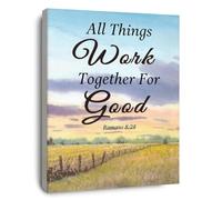 JRXFXEKW Gift, Bible Scripture Canvas Print, Romans 8:28 All Things Work Together for, Encouragement Present(Framed,12x18inch(30x45cm))