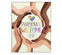 JRXFXEKW Inspirational Classroom Poster: Everyone Is Welcome Here for Diversity Equality and Inclusion(Framed,12x18inch(30x45cm))