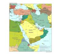 JRXFXEKW Middle East Countries Political Map Metal Chart with Borders Capitals and Major Cities Educational Wall Decor for Classroom Office (8 X 12 in)