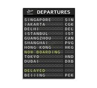 JRXFXEKW Vintage Airport Sign Poster - Departures Board Framed in Wood Wall-Art for Industrial Decor, Bar, Game Room(Framed,08x12inch(20x30cm))