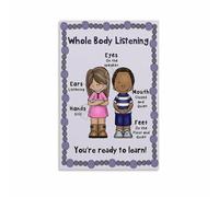 JRXFXEKW Whole Body Listening Educational Poster: Social Skills Chart for Classroom and Playroom(Unframed,08x12inch(20x30cm))