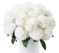 JRYGAC Artificielles Hortensia Fleurs 12 Pièces Fleurs Artificielles en Boule de Chrysanthème, Soie Hortensia Bouquet Fleurs pour Maison Garden Party Office Décoration Bouquets Mariage (Blanc)