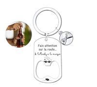 JRZDFXS Cadeau Saint valentin Porte-Clé Voiture Cadeau Décapsuleurs Acier Inoxydable Porte Clef Pendentif Personnalisé avec Fais attention sur la route Porte-Clé de Homme Femme Anniversaire