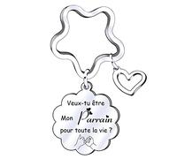 JRZDFXS Porte Clé Parrain Cadeau Parrain Cadeau Parrain Marraine Demande porte cle veux tu etre mon parrain Porte Clef Personnalisé Cadeau Homme Anniversaire cadeau parrain demande