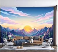 JRZEOCI Papier Peint Panoramique Coucher Soleil Dans Vallée 450x315cm | Papier Peint 3D Mural Art Moderne Du Patchwork Géométrique, Fresque Murale Pour Salon, Chambre, Tête de Lit, Décoration Murale
