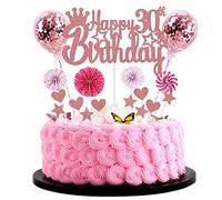 Jrzyhi Happy 30th Birthday Décoration de Gâteau pour Femme - Hello 30 Ans Or Rose Glitter Cake Topper pour 30e Anniversaire