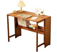 JS Ellie Bureau Pliable, en Bambou Pur, avec Un Plateau spacieux et des étagères de Rangement sous la Table, Stable et Porteur, adapté aux Chambres, Salons et Bureaux Walnut 83cm