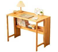 JS Ellie Bureau Pliable, en Bambou Pur, avec Un Plateau spacieux et des étagères de Rangement sous la Table, Stable et Porteur, adapté aux Chambres, Salons et Bureaux Natural Wood 103cm