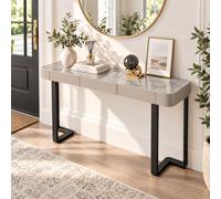 JS Ellie Console d’Entrée Effet Marbre avec Tiroirs, Table Étroite Moderne | Corps Revêtu de Cuir et Piètement en Acier Inoxydable pour Entrée, Salon et Derrière le Canapé(Style 2-C,80cm/31.5in)