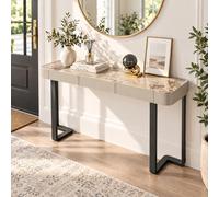 JS Ellie Console d’Entrée Effet Marbre avec Tiroirs, Table Étroite Moderne | Corps Revêtu de Cuir et Piètement en Acier Inoxydable pour Entrée, Salon et Derrière le Canapé(Style 2-A,100cm/39.4in)
