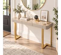 JS Ellie Console d’Entrée Effet Marbre avec Tiroirs, Table Étroite Moderne | Corps Revêtu de Cuir et Piètement en Acier Inoxydable pour Entrée, Salon et Derrière le Canapé(Style 1-A,100cm/39.4in)
