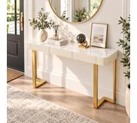 JS Ellie Console d’Entrée Effet Marbre avec Tiroirs, Table Étroite Moderne | Corps Revêtu de Cuir et Piètement en Acier Inoxydable pour Entrée, Salon et Derrière le Canapé(Style 1-B,120cm/47.2in)