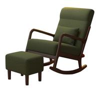 JS Ellie Fauteuil à Bascule de Style Vintage en Bois Massif avec Repose-Pieds et accoudoirs, canapé Une Place recouvert de Tissu en Coton et Lin, idéal pour Le Salon, Le Bureau et Le Balcon Green-B