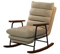 JS Ellie Fauteuil à Bascule Une Place, avec Dossier réglable et Repose-Pieds rétractable, capacité de Charge de 300 kg, Convient au Salon, au Bureau et à la Chambre Beige + Walnut