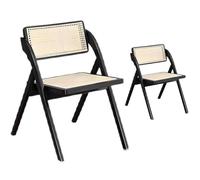 JS Ellie Lot de 2 chaises Pliables en rotin, Style wabi-sabi Vintage, Structure en Bois Massif, adaptées pour Un Usage extérieur, Salle à Manger, terrasse, Jardin, Balcon Black 2 Pieces