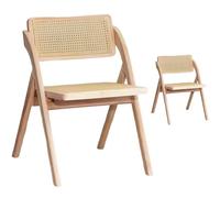 JS Ellie Lot de 2 chaises Pliables en rotin, Style wabi-sabi Vintage, Structure en Bois Massif, adaptées pour Un Usage extérieur, Salle à Manger, terrasse, Jardin, Balcon Natural Wood Color 2 Pieces