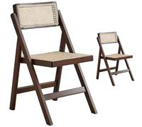 JS Ellie Lot de 2 chaises Pliables en rotin, Style wabi-sabi Vintage, Structure en Bois Massif, adaptées pour Un Usage extérieur, Salle à Manger, terrasse, Jardin, Balcon Walnut Color 2 Pieces