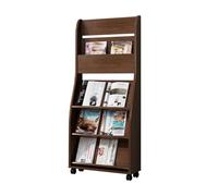 JS Ellie Présentoir à Brochures Porte-revues sur Pied à 4 Niveaux avec roulettes Présentoir en Bois pour Journaux et Catalogues Idéal pour Bureaux Halls d'accueil et écoles Walnut