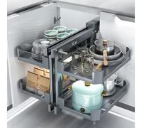 JS Ellie Rayonnage de Rangement Coulissant pour Meuble d'angle Panier d'angle de Cuisine Coulissant à Double Niveau Solution de Rangement pour Meuble d'angle avec Système d'amortissement 800 Cabinet