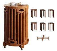 JS Ellie Six tabourets combinés en Bois Massif, Mobiles et empilables, Table d'appoint de canapé avec poulies, Charge Stable 300 kg, Convient pour Salon, Salle à Manger, Chambre, Salon Cherry