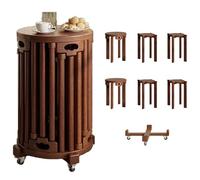 JS Ellie Six tabourets combinés en Bois Massif, Mobiles et empilables, Table d'appoint de canapé avec poulies, Charge Stable 300 kg, Convient pour Salon, Salle à Manger, Chambre, Salon Walnut