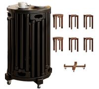 JS Ellie Six tabourets combinés en Bois Massif, Mobiles et empilables, Table d'appoint de canapé avec poulies, Charge Stable 300 kg, Convient pour Salon, Salle à Manger, Chambre, Salon Black