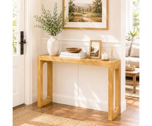 JS Ellie Table Console d’Entrée Étroite Gain de Place en Bois Massif | Table d’Appoint Moderne et Fine pour Couloir, Derrière Canapé, Hall et Fenêtre(Natural wood finish,120*30cm/47.2*11.8in)