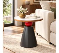 JS Ellie Table d’Appoint Ronde Effet Marbre, Table Bout de Canapé Moderne | Base Métallique Stable, Design Compact pour Salon, Chambre, Coin Lecture et Petit Espace(C,60cm / 23.62in)