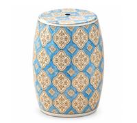JS Ellie Tabouret De Jardin en Céramique, Table D'Appoint Et Porte-Plante | Tabouret Tambour Décoratif Émaillé Bleu Et Blanc Pour Salon, Terrasse, Balcon Et Jardin(A)
