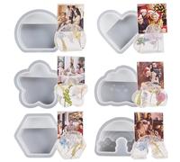 JS MOLD Lot de 6 moules en résine époxy pour porte-cartes - Hexagon 3D - Cœur, ponts arc-en-ciel, nuages, résine époxy pour porte-cartes de visite, mémo, notes adhésives