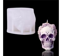 JS MOLD Moule à bougie en silicone 3D en forme de tête de mort - En résine époxy - Pour Halloween - Pour béton, plâtre, bougies à couler (01#)
