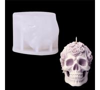 JS MOLD Moule à bougie en silicone époxy 3D en forme de tête de mort - En silicone époxy - Pour Halloween - Pour béton, plâtre, bougies à couler (02#)