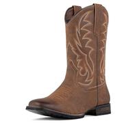 J's.o.l.e Bottes de cowboy pour hommes Bottes western larges bout carré classique brodées avec résistance au glissement brun, marron, 42 2/3 EU