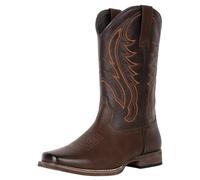 J's.o.l.e Bottes de cowboy pour hommes, empeigne carrée, bottes western, classiques, brodées, bottes country pour concert, tous les jours, mariage, marron, 47 EU
