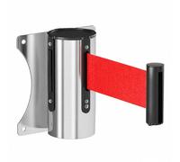 JS Space Barrière Murale Rétractable avec Sangle Rouge, Boîtier en Acier Inoxydable, Séparateur de File pour Zones Interdites, Hôtels, Musées, Événements red