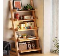 JS Space Bibliothèque à Échelle Spatiale en Bois à 5 Niveaux Autoportante Moderne, Rangement pour Salon, Bureau & Chambre Natural Wood