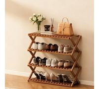 JS Space Étagère à Chaussures en Bambou & Bois Pliable sur Pied - Petit Meuble à Chaussures, Organisateur Rangement Chaussures Gain de Place, Support Portable pour Entrée & 4-Tier+Brown 50cm/19.69in