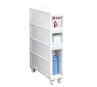 JS Space Meuble de Rangement Salle de Bain Étroit, Chariot de Rangement Vertical à 4 Tiroirs, 14/16 cm, Gain de Place pour Cuisine et Salle de Bain 14 cm - 3-Tier