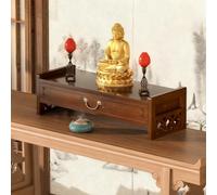 JS Space Table d'Autel en Bambou 2 Niveaux Table Basse de Méditation avec Tiroir, Bureau Puja pour S'asseoir sur Tatami Japonais Walnut 52cm/20.47in