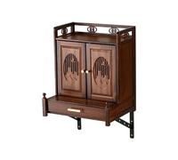 JS Space Table d'Autel Sanctuaire en Bois Support d'Étagère pour Statue de Bouddha avec Tiroir, Armoire Bouddhiste Niche Pooja & Encens Hommage Walnut Wall-Mounted with Door
