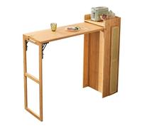 JS Space Table de Bar Pliable Extensible avec Rangement Haute Cuisine pour Petit-Déjeuner & Buffet, Idéale pour Espace Étroit Natural Wood Rattan Door