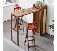 JS Space Table de Bar Pliable Extensible avec Rangement Haute Cuisine pour Petit-Déjeuner & Buffet, Idéale pour Espace Étroit Walnut Rattan Door