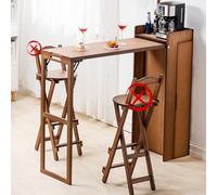 JS Space Table de Bar Pliable Extensible avec Rangement Haute Cuisine pour Petit-Déjeuner & Buffet, Idéale pour Espace Étroit Walnut Solid Panel Door