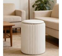 JS Space Tabouret Pliant en Carton Chaise Ronde Créative Papier Kraft De Tambour Multifonction Pliable Économiser De l'espace pour Le Salon,Le Dortoir White 32×37cm/12.60×14.57in