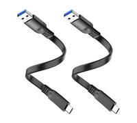 JSADZKJ Lot de 2 câbles courts USB-A vers USB-C - Câble plat de type C - 3 A - Charge rapide - Câble court pour batterie externe, iPad Pro, iPhone 15/16, CarPlay - 0,2 m