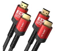 JSAUX 10K Cable HDMI 1M 2 Paquets, Cable HDMI 2.1 48Gbps Haute Vitesse Câble HDMI, 4K @ 120Hz 144Hz, 8K @ 60Hz, HDCP 2.2 & 2.3, HDR 10, eARC Compatible avec PS5 PS4 Dolby -Rouge