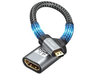 JSAUX Adaptateur Micro HDMI vers HDMI (Lot de 2), connecteur Micro HDMI mâle vers connecteur HDMI femelle, câble adaptateur 4K@60Hz, compatible avec Nikon Zfc/GoPro Hero/Raspberry Pi 4/Sony-Gris
