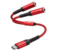 JSAUX Adaptateur USB C vers Jack 3,5 mm Adaptateur Double Jack USB C-Rouge