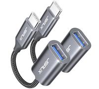JSAUX Adaptateur USB C vers USB 3.0 [Lot de 2] Câble OTG USB Type C Mâle vers USB A Femelle Compatible avec iPhone 16 Pro Max/15 Pro Max Plus, iPad Pro, MacBook Pro/Air, Galaxy S24/S23/S22 Ultra-Gris