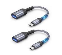 JSAUX Adaptateur USB C vers USB 3.0 Lot de 2, OTG Type C Mâle vers USB A Femelle OTG Câble Compatible avec iPhone 15 Pro Max, Samsung Galaxy S24/S23/S22 Ultra, Huawei, iPad Pro, MacBook Pro/Air-Gris